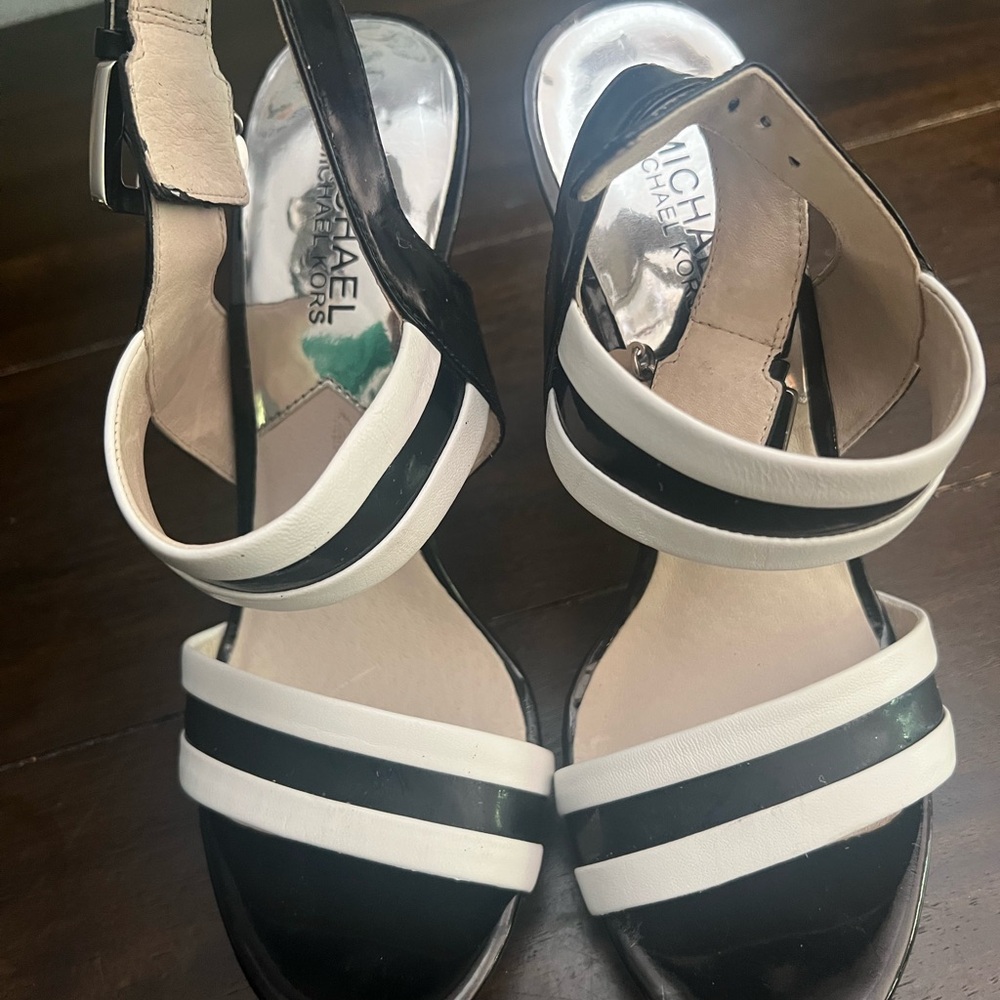 Michael Kors Black and White Strappy Sandals 7.5